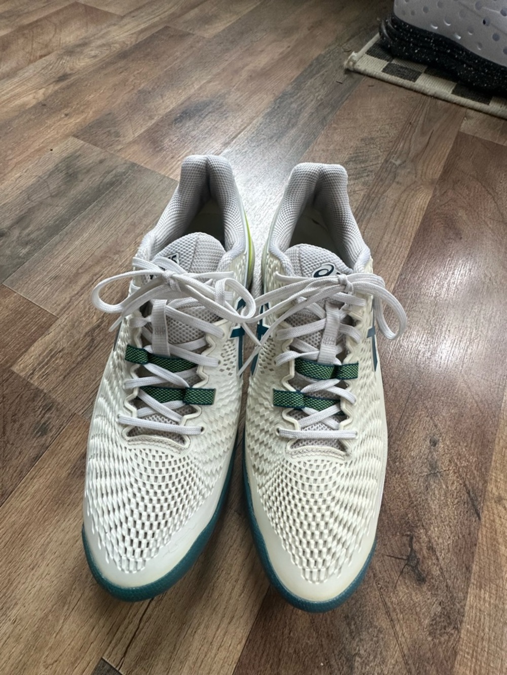 Asics White & Teal Men’s Athletic Running Shoes